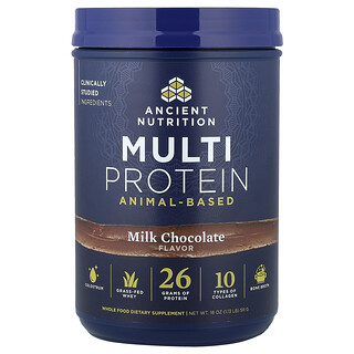 Ancient Nutrition, Suplemento multiproteico de origen animal, Chocolate con leche, 511 g (1,13 lb)
