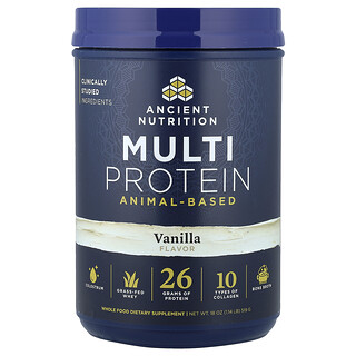 Ancient Nutrition‏, מולטי חלבון, מבוסס על בעלי חיים, בטעם וניל, 519 גרם (1.14 ליברות)
