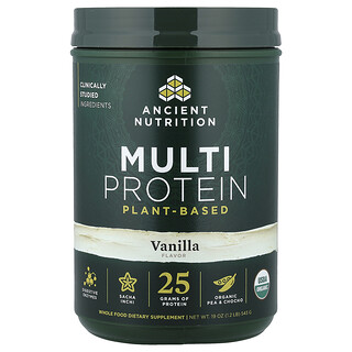 Ancient Nutrition, Suplemento multiproteico, De origen vegetal, Vainilla, 543 g (1,2 lb)