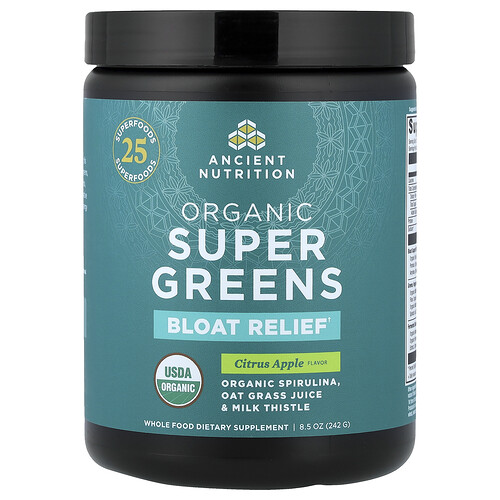 Ancient Nutrition Organic Super Greens, Bloat Relief, Citrus Apple, 8.5 oz (242 g)