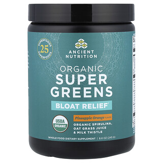 Ancient Nutrition, Organski Super Greens, olakšanje za nadutost, ananas i naranča, 245 g