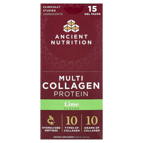 Ancient Nutrition, Multikollagen-Protein, Limette, 15 Gel-Packungen, je 1 fl oz (30 ml)