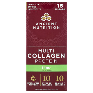 Ancient Nutrition, Multi Collagen Protein, Lime, 15 Gel Packs, 1 fl oz (30 ml) Each