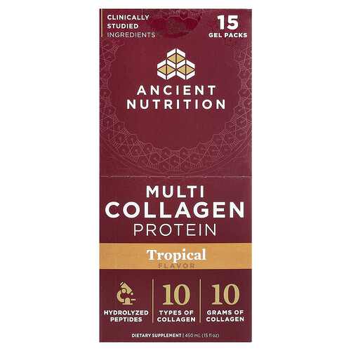 Ancient Nutrition, Multi Collagen Protein, Multi-Kollagen-Protein, Tropical, 15 Gelpackungen, je 30 ml (1 fl. oz.).