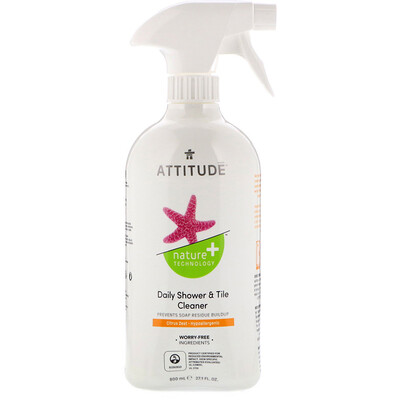 ATTITUDE Daily Shower & Tile Cleaner, Citrus Zest, 27.1 fl oz (800 ml)