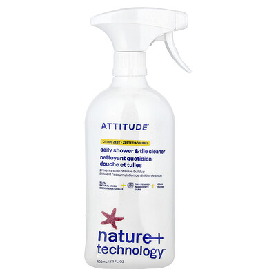 ATTITUDE, Nature + Technology™, Limpiador de ducha y azulejos de uso diario, Ralladura de cítricos, 800 ml (27,1 oz. líq.)