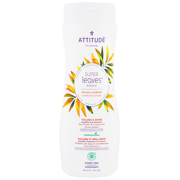 ATTITUDE, Super Leaves Science, Natural Shampoo, Volume & Shine, Soy