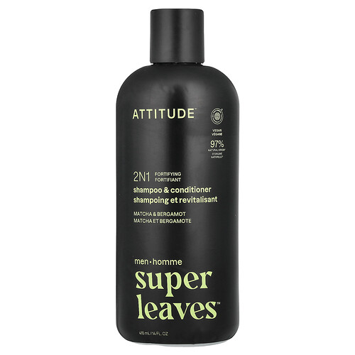 Attitude Super Leaves™, 2N1 Fortifying Shampoo & Conditioner, For Men, Matcha & Bergamot, 14 fl oz (415 ml)