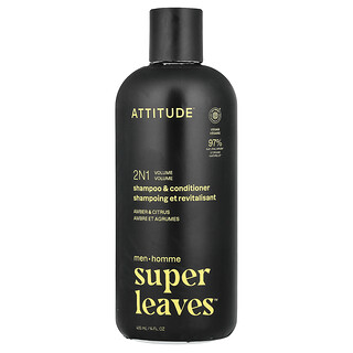 ATTITUDE, Super Leaves™, шампунь і кондиціонер для об’єму 2N1, для чоловіків, амбра й цитрусові, 415 мл (14 рідк. унцій)
