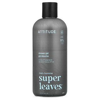 ATTITUDE, Super Leaves™, Gel doccia, Per uomini, Eucalipto e salvia, 415 ml