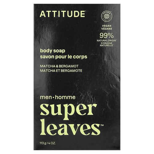 Attitude Super Leaves™, Body Bar Soap, For Men, Matcha & Bergamot, 4 oz (113 g)