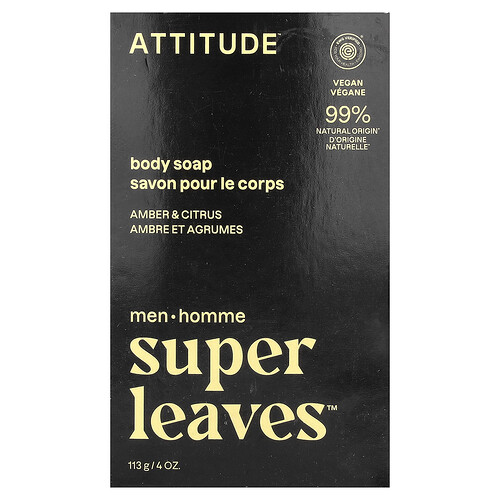 Attitude Super Leaves™, Body Bar Soap, For Men, Amber & Citrus, 4 oz (113 g)