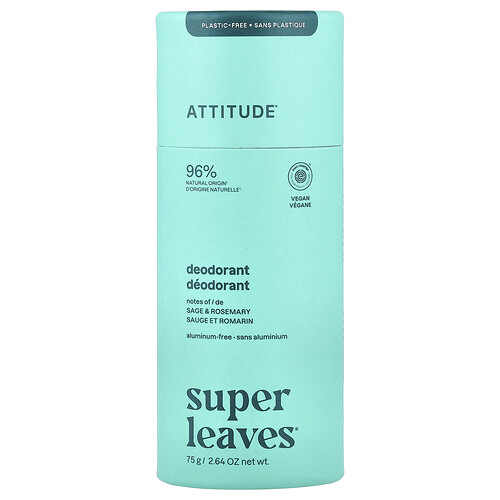 Attitude ATTITUDE, Super Leaves™, Deodorant, Sage & Rosemary, 2.64 oz (75 g)