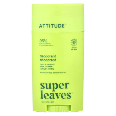 ATTITUDE, Super Leaves™, Desodorante en barra, Pera y ámbar, 75 g (2,64 oz)