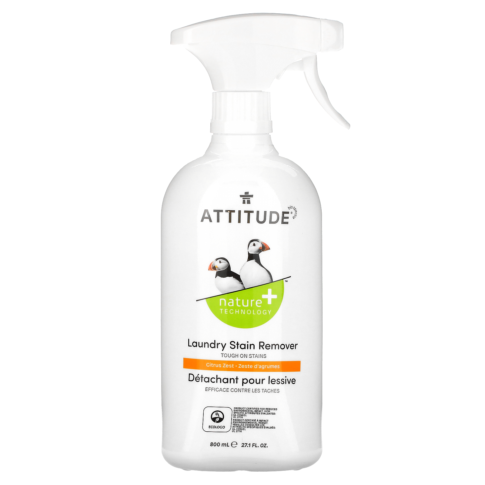 ATTITUDE, Laundry Stain Remover, Citrus Zest, 27.1 fl oz (800 ml)