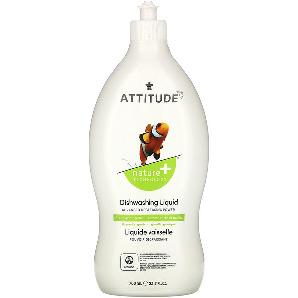 ATTITUDE‏, Dishwashing Liquid, Green Apple & Basil, 23.7 fl oz (700 ml)