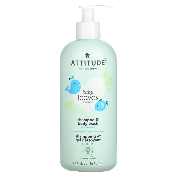 ATTITUDE, Baby Leaves Science, 2-in-1 - Natur-Shampoo und Körperwäsche, Mandelmilch, 16 fl. oz (473 ml)