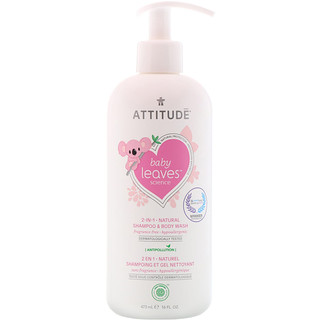 ATTITUDE, Baby Leaves Science, 2-In-1 Natural Shampoo & Body Wash, Fragrance-Free, 16 fl oz (473 ml)