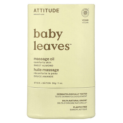 ATTITUDE, Baby Leaves™, Barra de aceite para masajes Baby Leaves™, Almendra dulce, 30 g (1 oz)