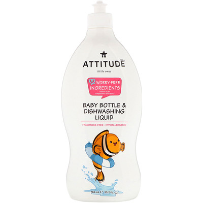 ATTITUDE Для малышей, жидкость для мытья бутылочек и детской посуды, без запаха, 700 мл (23,7 жидк. унции)
