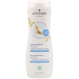 ATTITUDE, Natural Shower Gel, Extra Gentle, Fragrance-Free, 16 fl oz (473 ml)