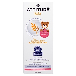 Отзывы о Аттитуде, Sensitive Skin Care, Baby, Natural Baby Diaper Cream — Zinc, Fragrance Free, 2.6 oz (75 g)