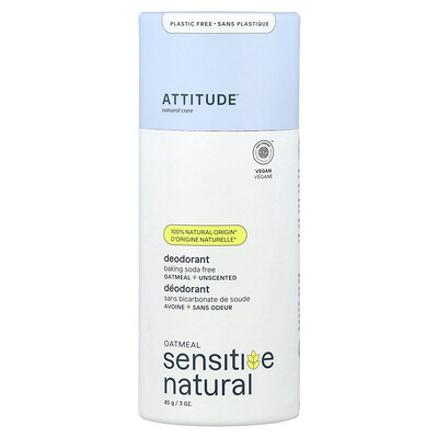 Attitude White Oatmeal Sensitive Natural, Deodorant, Unscented, 3 Oz (85 G) 3Oz