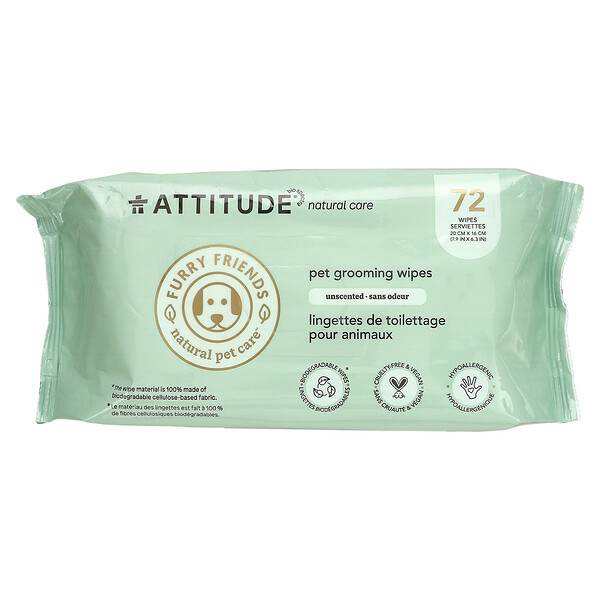 ATTITUDE‏, Pet Grooming Wipes, Unscented, 72 Wipes