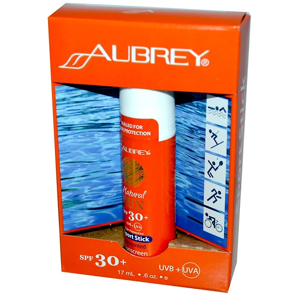 Aubrey Organics, Natural Sun, Sport Stick Sunscreen, SPF 30+, Unscented, 0.6 oz (17 ml) (Discontinued Item) 