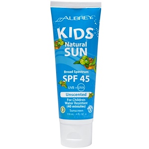 Отзывы о Обри Органикс, Kids, Natural Sun, Sunscreen, Unscented, SPF 45, 4 fl oz (118 ml)