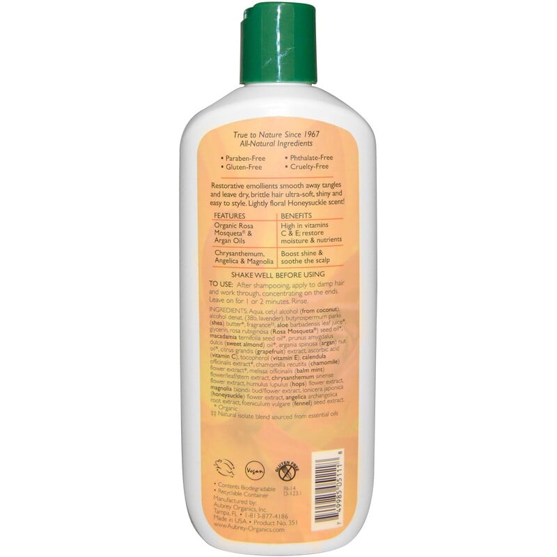 Aubrey Organics, Honeysuckle Rose Conditioner, Restores & Hydrates, Dry ...