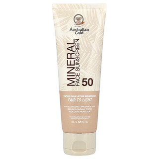 Australian Gold, Mineral Tinted Face Lotion Sunscreen, SPF 50, Fair to Light, 2.5 fl oz (74 ml)