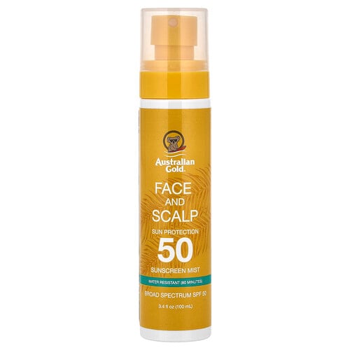 Australian Gold, Face and Scalp Sunscreen Mist, SPF 50, 3.4 fl oz (100 ml)