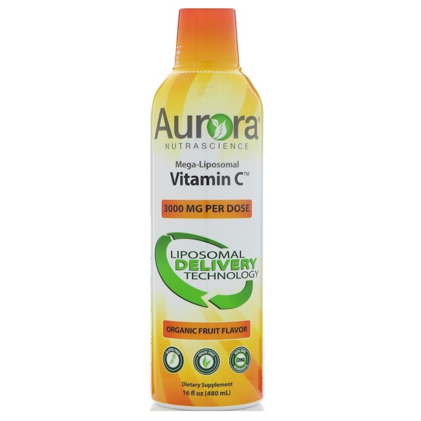 Aurora Nutrascience, Мега-липосомный витамин С, Органический фруктовый вкус, 3000 мг, 16 ж. унц.(480 мл)