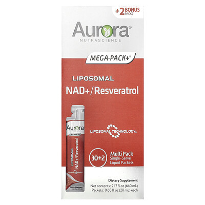 Product Image for Aurora Nutrascience, Liposomal NAD+/Resveratrol, 32 Packets, 0.68 fl oz (20 ml) Each
