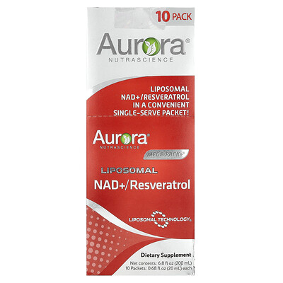 Product Image for Aurora Nutrascience, Mega-Pack+ , Liposomal NAD +/ Resveratrol, 10 Packets, 0.68 fl oz (20 ml) Each