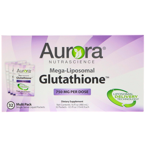 Aurora Nutrascience, Mega-Liposomales Glutathion, 750 mg, 32 Single-Serve Flüssigkeitspakete, je 15 ml (0,5 fl oz)