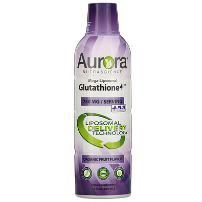 Aurora Nutrascience Mega-Liposomal Glutathione+ Plus Vitamin C, Organic Fruit Flavor, 750 mg, 16 fl oz (480 ml)