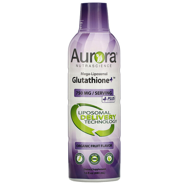 Aurora Nutrascience, Mega-Liposomal Glutathione+ Plus Vitamin C, Organic Fruit Flavor, 750 mg, 16 fl oz (480 ml)