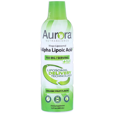 Aurora Nutrascience Mega-Liposomal R-Alpha Lipoic Acid, органический фруктовый вкус, 750 мг, 480 мл (16 жидк. унций)
