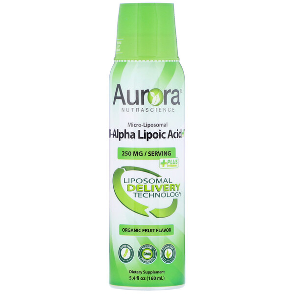 Aurora Nutrascience‏, Micro-Liposomal R-Alpha Lipoic Acid, Organic Fruit Flavor, 250 mg, 5.4 fl oz (160 ml)