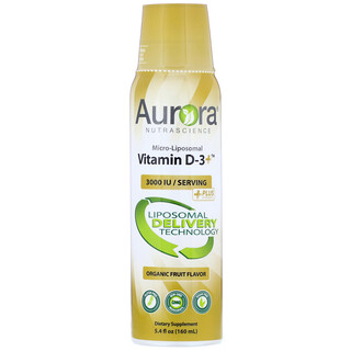 Aurora Nutrascience, Micro-Liposomal Vitamin D-3＋（マイクロリポソーマルビタミンD3プラス）、オーガニックフルーツフレーバー、3,000 IU、160ml（5.4液量オンス）  