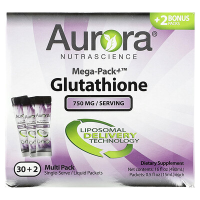 

Aurora Nutrascience Mega-Pack+ Glutathione 750 mg 32 Packs 0.5 fl oz (15 ml) Each