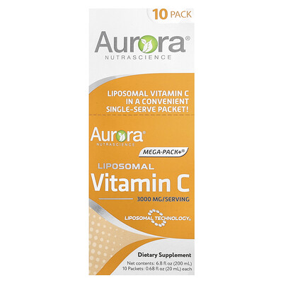 Aurora Nutrascience, Mega-Pack+®, Vitamina C liposomal, 10 sobres, 20 ml (0,68 oz. líq.) cada uno