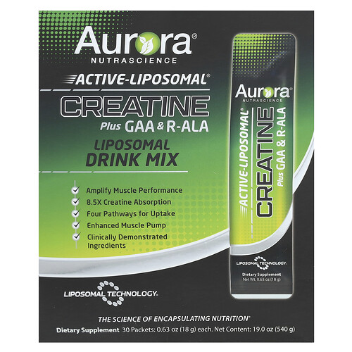 Aurora Nutrascience Active Liposomal®, Creatine Plus GAA & R-ALA, 30 Packets, 0.63 oz (18 g) Each