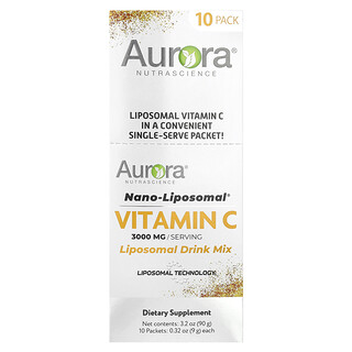 Aurora Nutrascience, Nano-Liposomal®, Vitamina C, Mezcla para preparar bebidas liposomales, 3000 mg, 10 sobres, 9 g (0,32 oz) cada uno