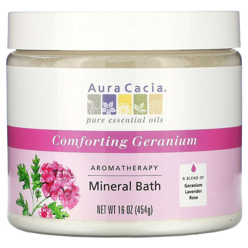 Aura Cacia, Aromatherapy Mineral Bath, Comforting Geranium, 16 oz (454
