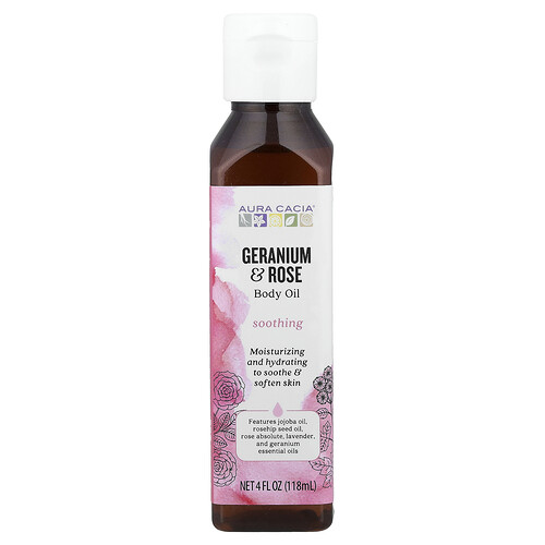 Aura Cacia, Aceite corporal, Geranio y rosa, 118 ml (4 oz. líq.)