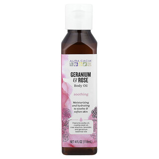 Aura Cacia, Huile pour le corps, Géranium et rose, 118 ml