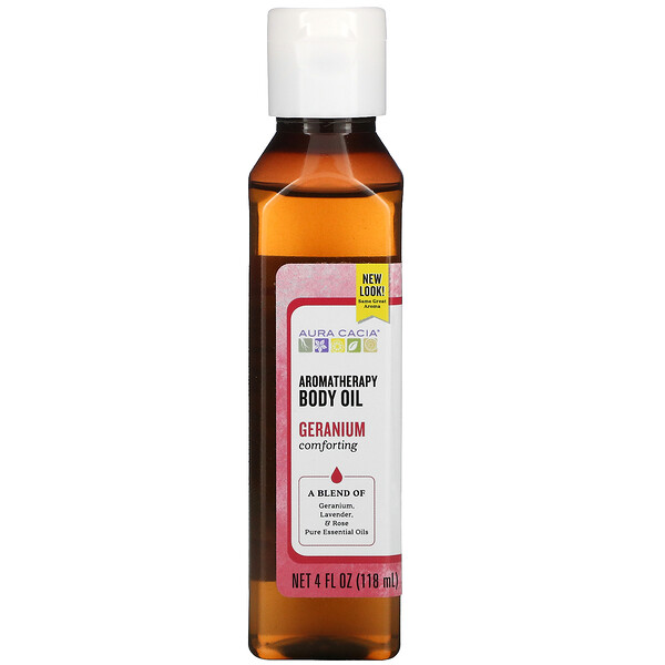 Aura Cacia‏, Aromatherapy Body Oil, Comforting Geranium, 4 fl oz (118 ml)